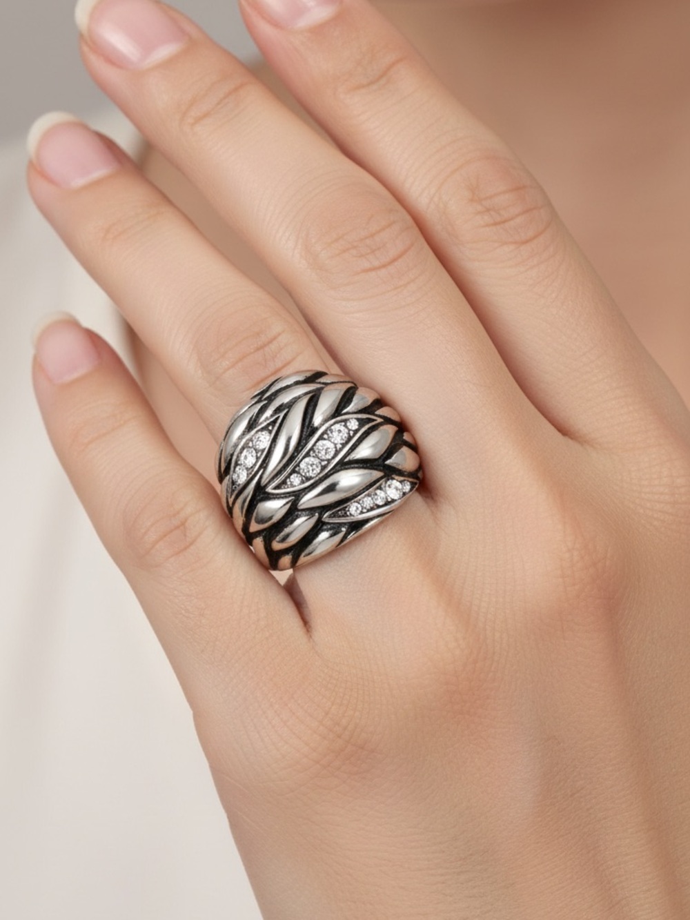 Stainless Steel Cubic Zirconia Dome Ring - Picture 4 of 6